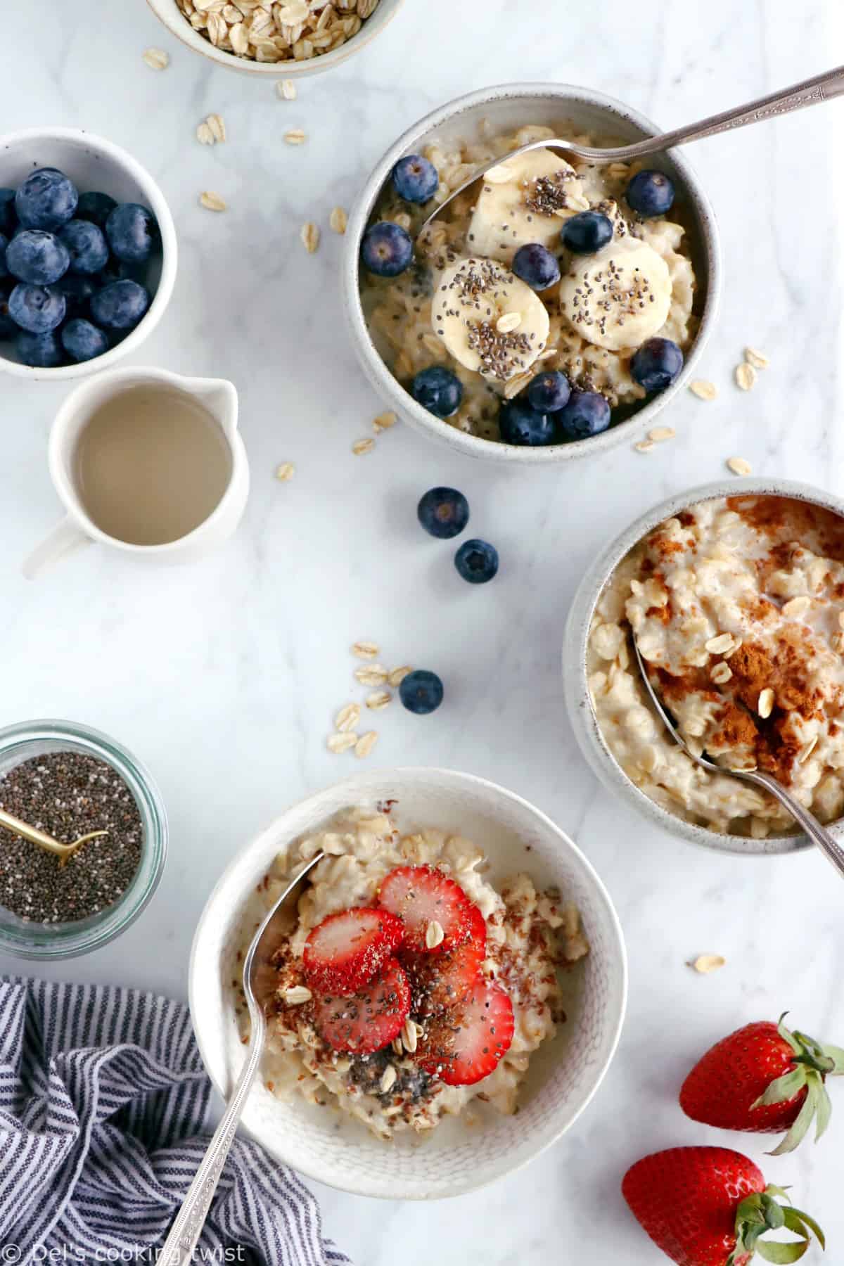 Learn how to make oatmeal from scratch with just 2 simple ingredients and discover all the tips and tricks to master the oatmeal technique. Loaded with fiber, oatmeal makes a satisfying healthy breakfast for busy days.