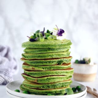 These healthy spinach chickpea pancakes are the perfect green pancakes recipe you were looking for all along. Made right in the blender, they are healthy, nutritious, loaded with leafy greens, and also naturally gluten-free and dairy-free. Baby and toddler approved!