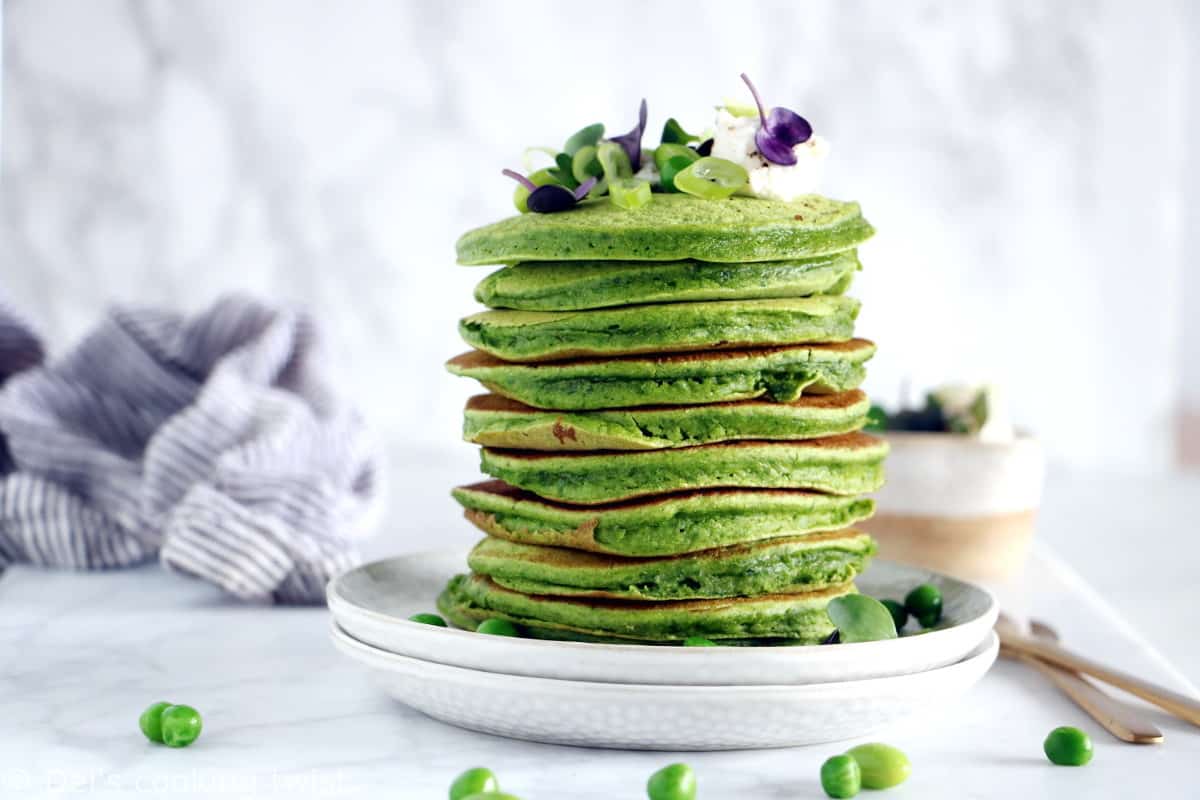 These healthy spinach chickpea pancakes are the perfect green pancakes recipe you were looking for all along. Made right in the blender, they are healthy, nutritious, loaded with leafy greens, and also naturally gluten-free and dairy-free. Baby and toddler approved!