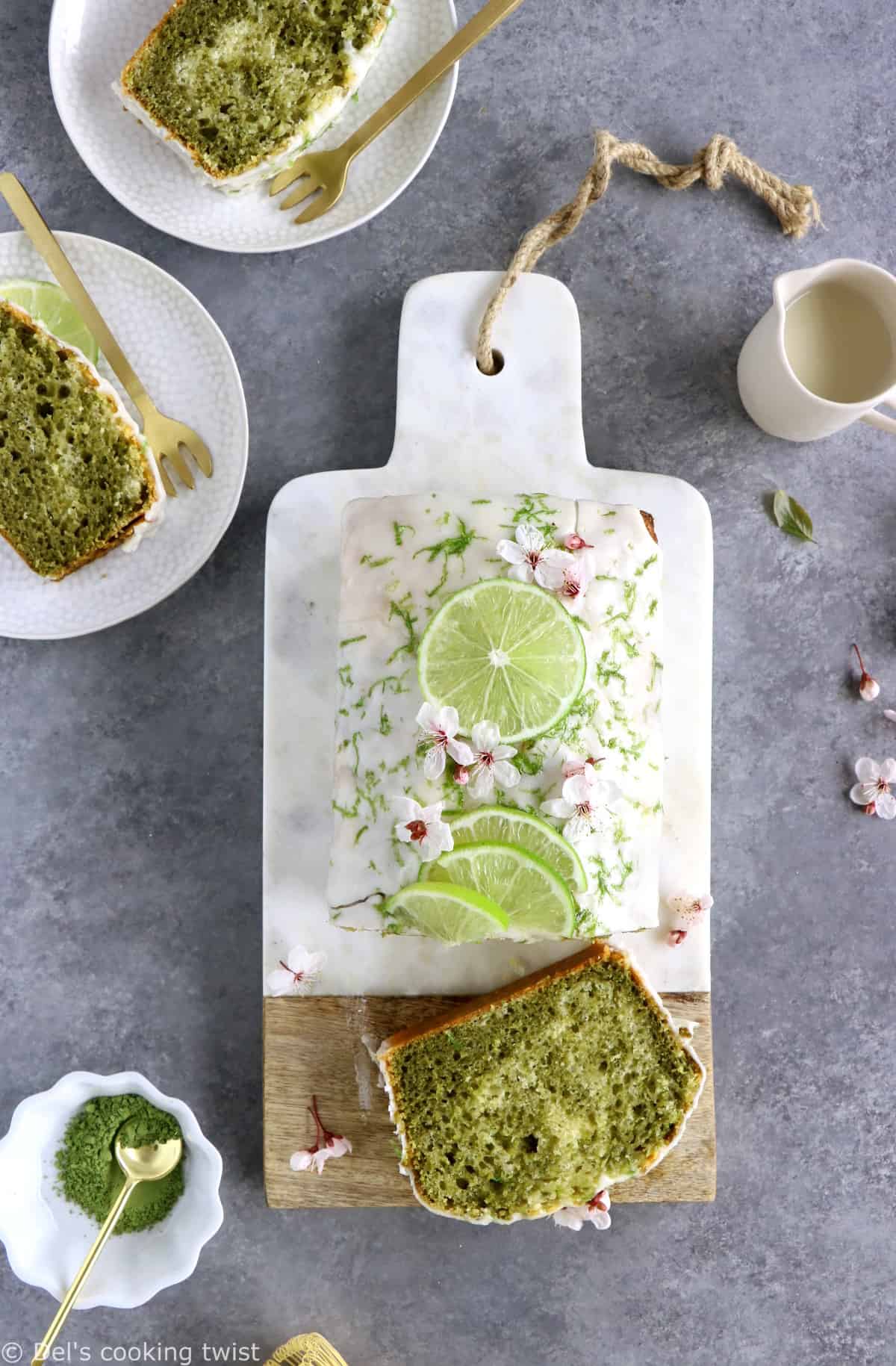 This matcha marble pound cake is the perfect addition to your afternoon tea. Made entirely dairy-free, it offers a perfect balance between sweet, earthy flavors and refreshing lime notes.