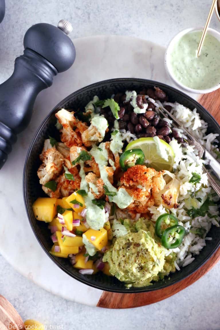 Vegetarian Cauliflower Burrito Bowl Del's cooking twist