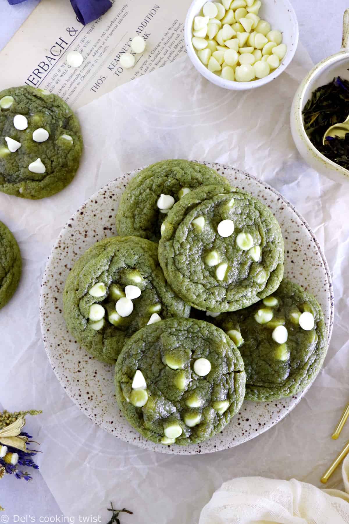 These white chocolate chip matcha cookies are packed with earthy flavors, with just the right amount of sweetness. 