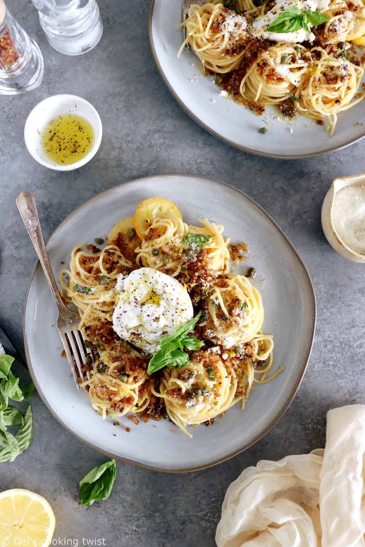 These lemon butter pasta with burrata cheese are packed with delicious garlicky and lemony flavors.