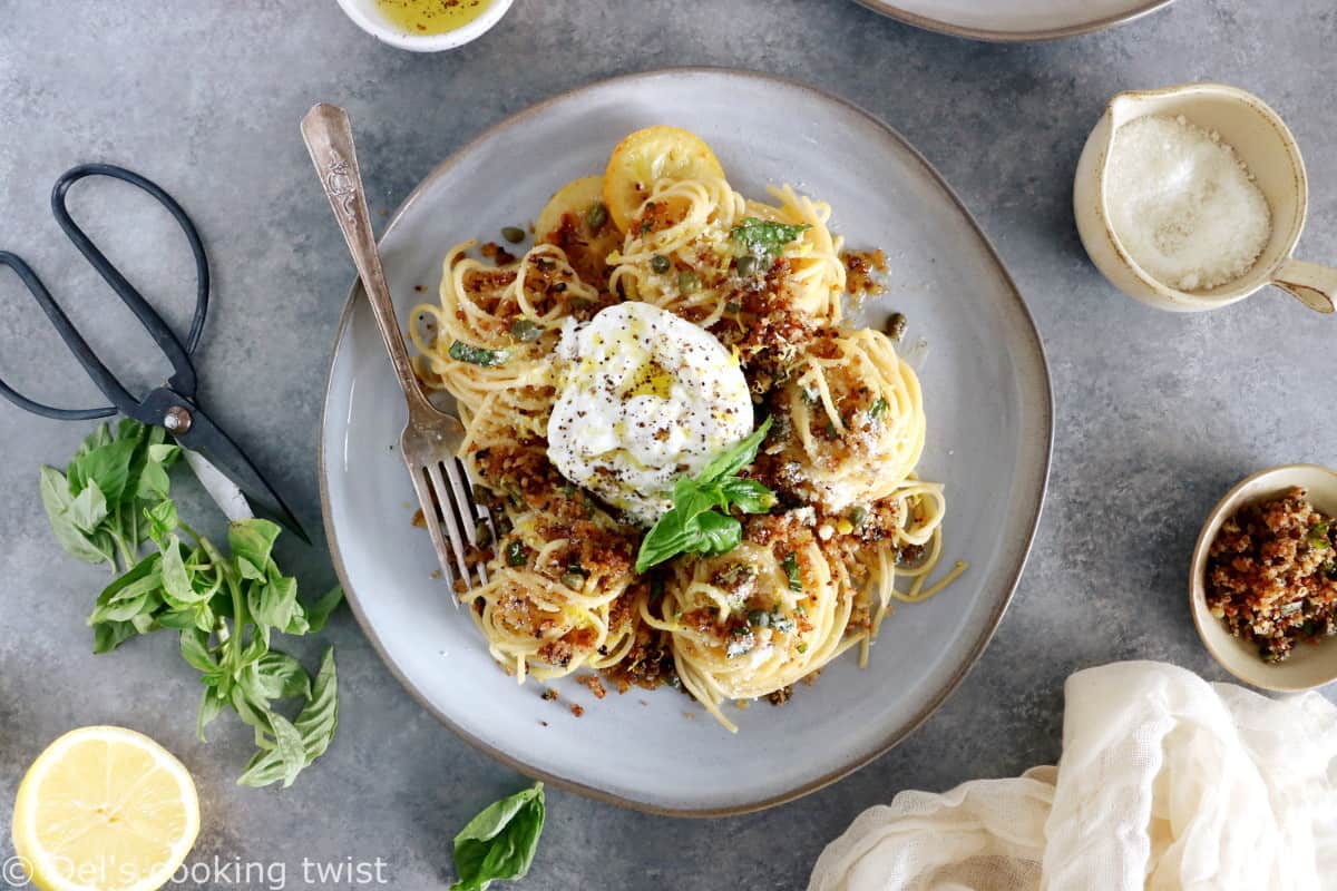 These lemon butter pasta with burrata cheese are packed with delicious garlicky and lemony flavors.