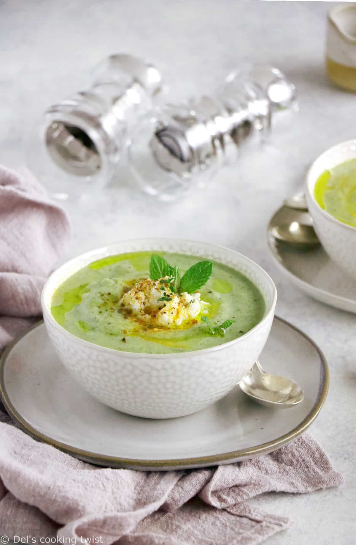 A delicious zucchini ricotta soup with mint, prepared with just a few simple ingredients and that can be served either warm or cold.