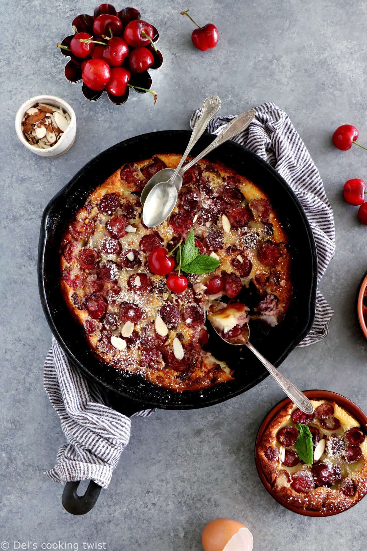 Cherry Clafoutis is a creamy custard-based dessert filled with cherries. A French classic you do not want to miss.