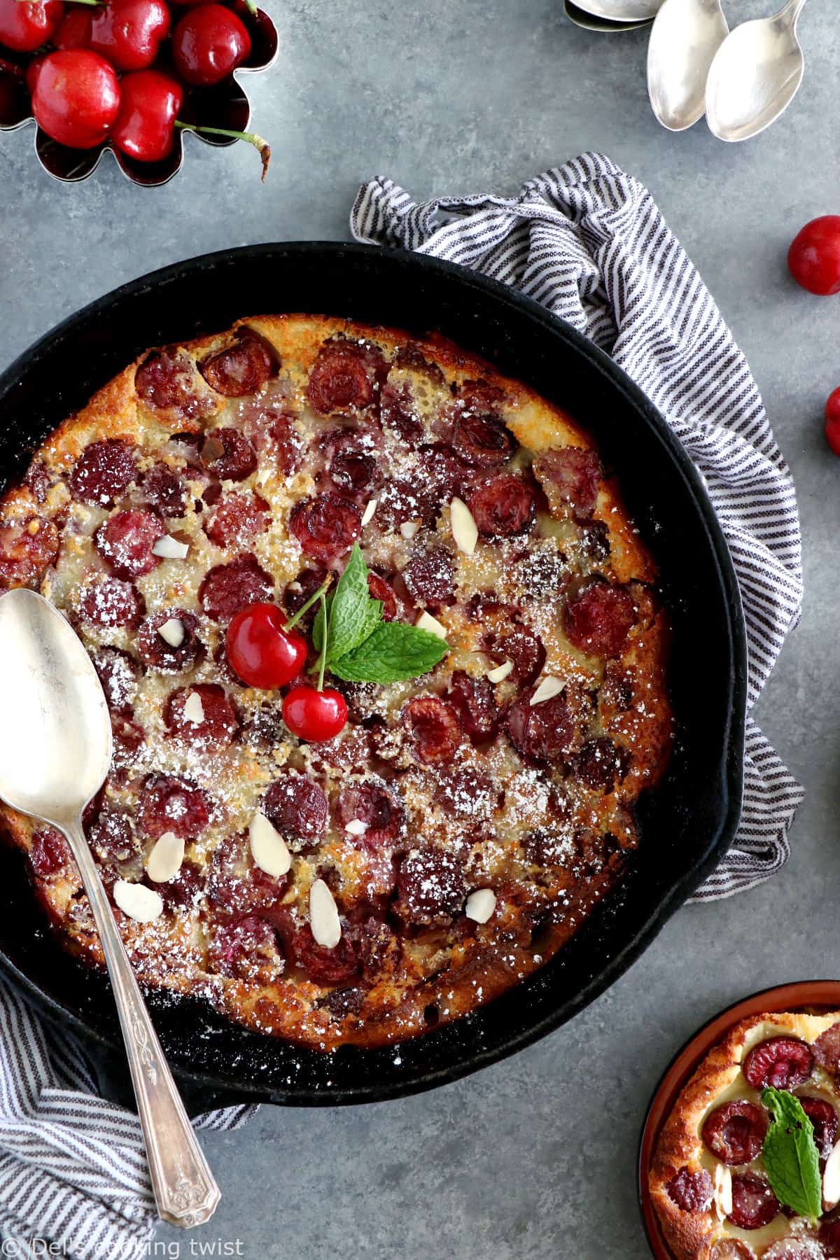 Cherry Clafoutis is a creamy custard-based dessert filled with cherries. A French classic you do not want to miss.