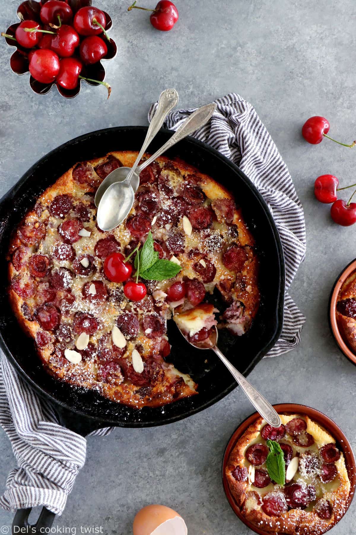 Cherry Clafoutis is a creamy custard-based dessert filled with cherries. A French classic you do not want to miss.