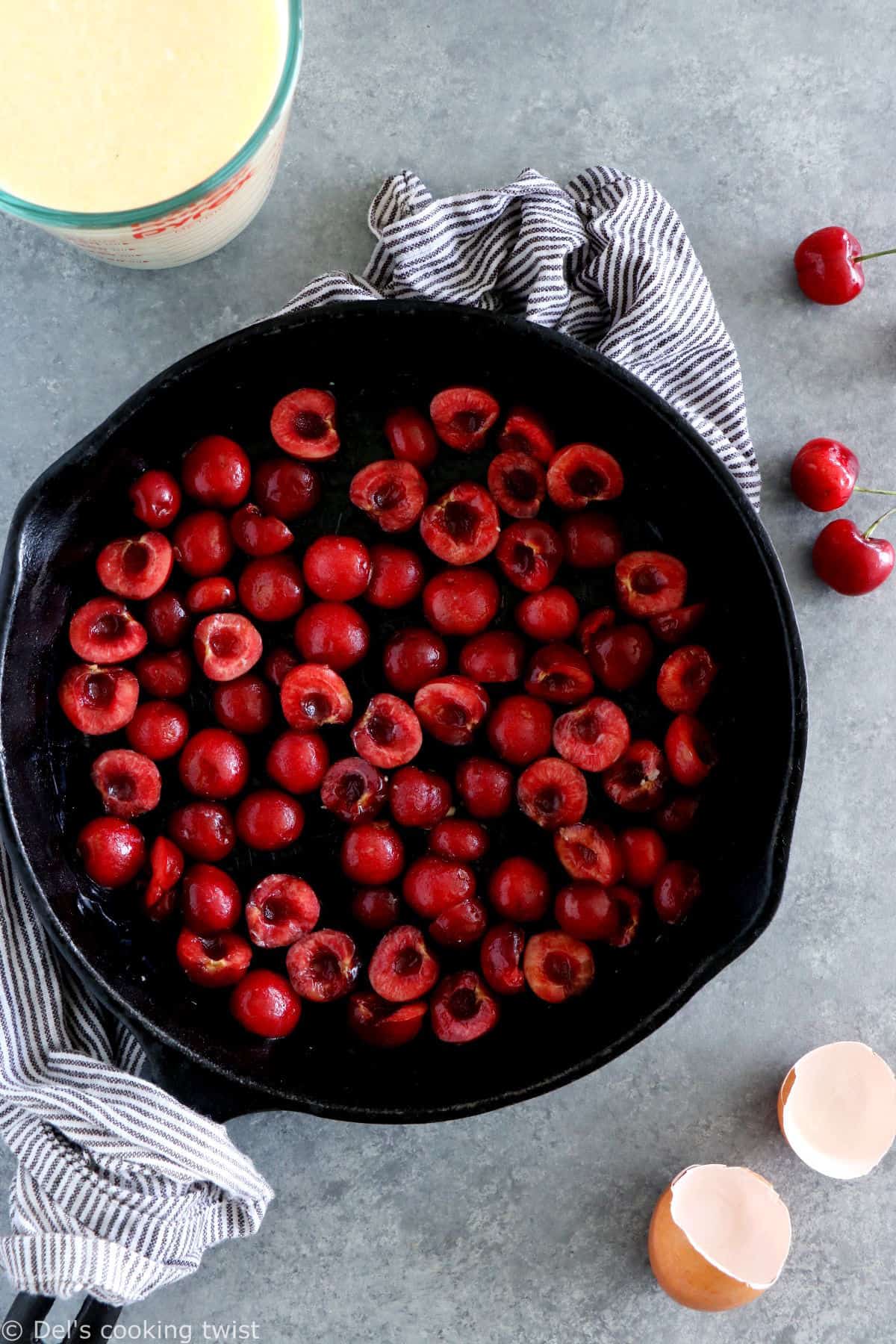 Cherry Clafoutis is a creamy custard-based dessert filled with cherries. A French classic you do not want to miss.