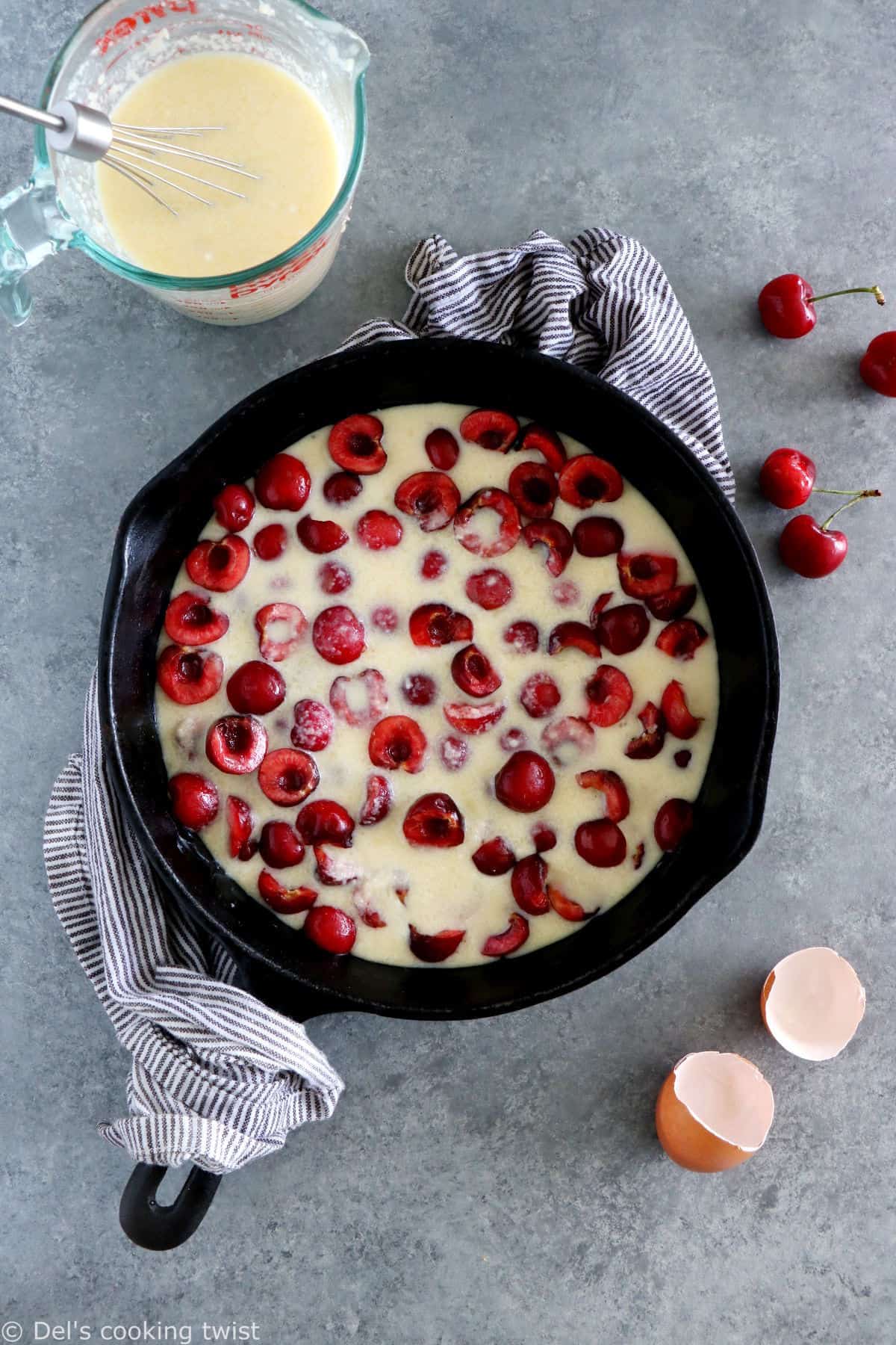 Cherry Clafoutis is a creamy custard-based dessert filled with cherries. A French classic you do not want to miss.