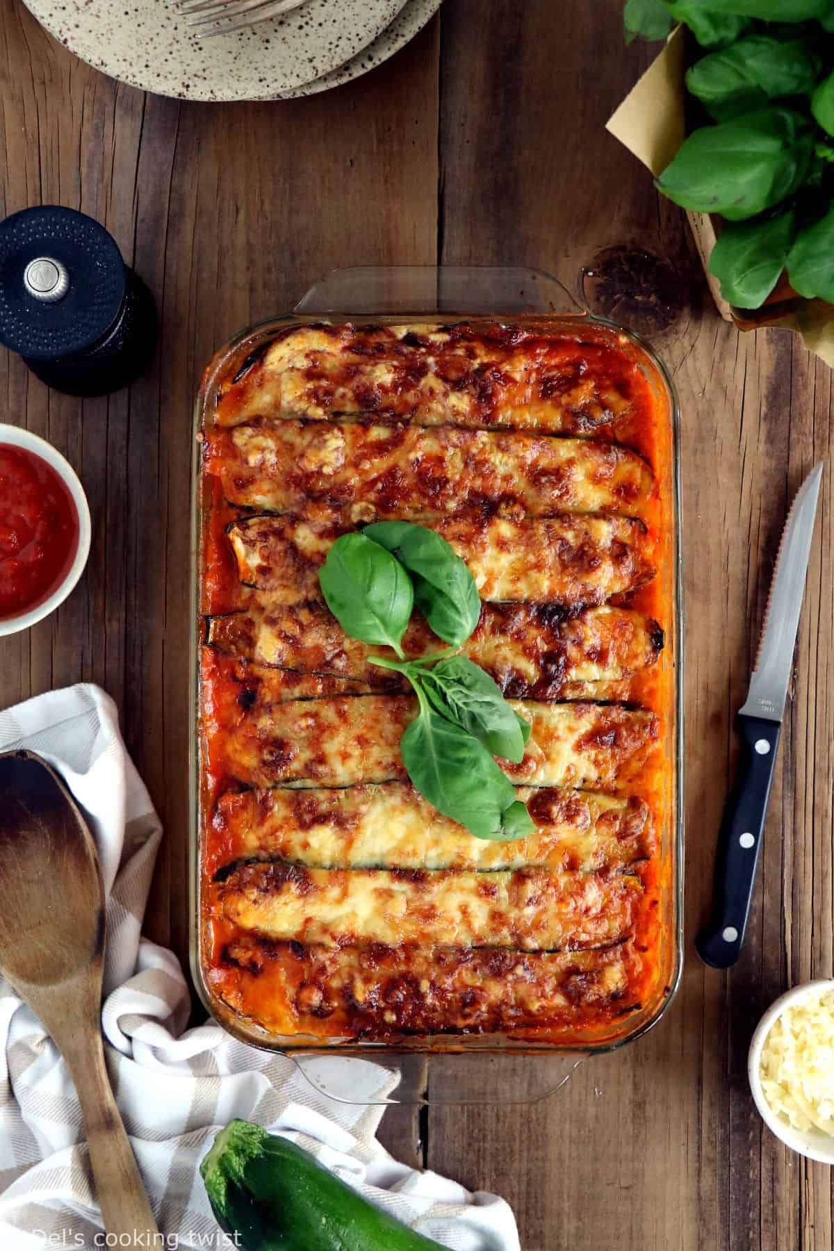 With layers of cheese, tomato sauce and vegetables, this EASY vegetarian lasagna is low-carb, gluten-free, and simply prepared with zucchini noodles.