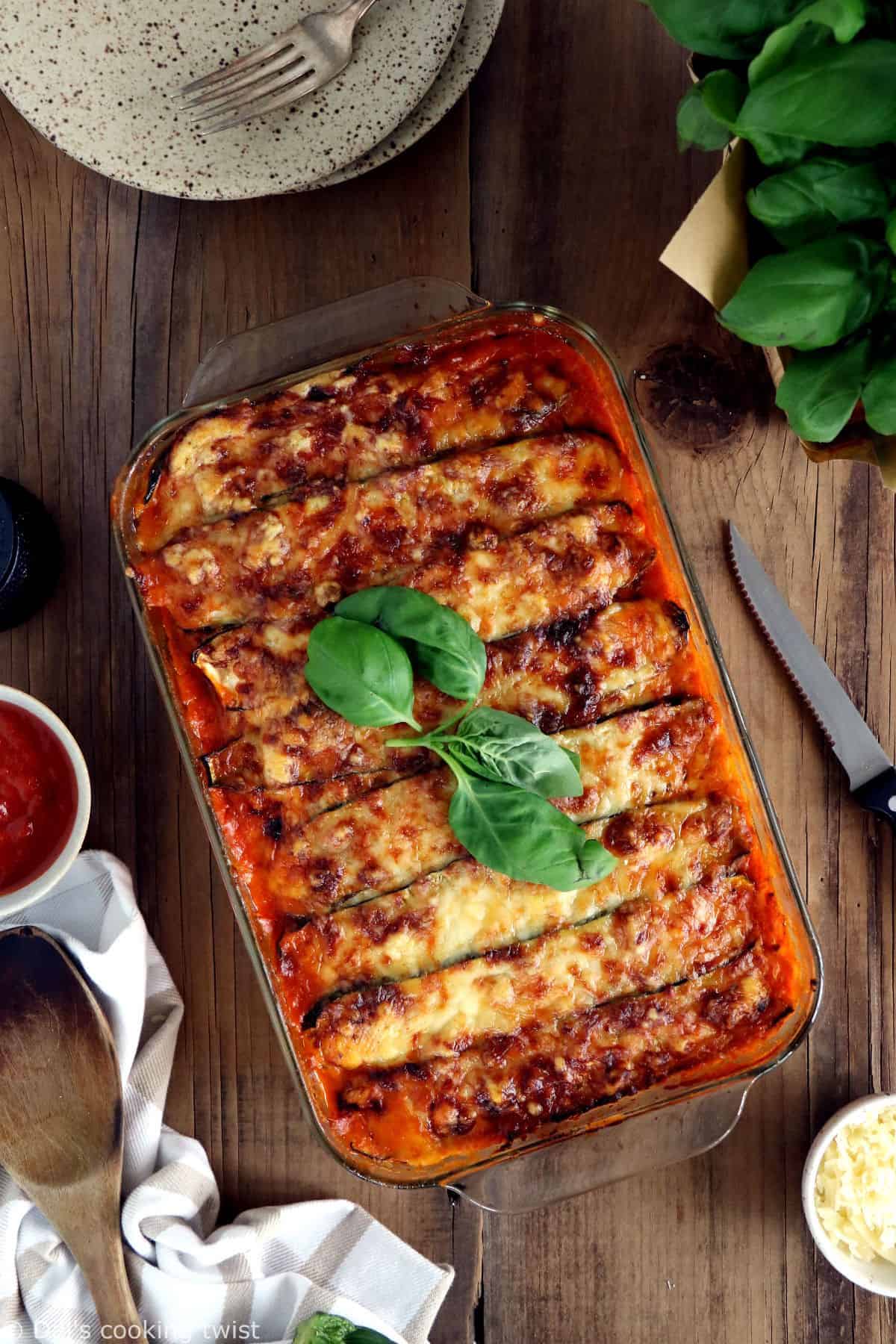 With layers of cheese, tomato sauce and vegetables, this EASY vegetarian lasagna is low-carb, gluten-free, and simply prepared with zucchini noodles.