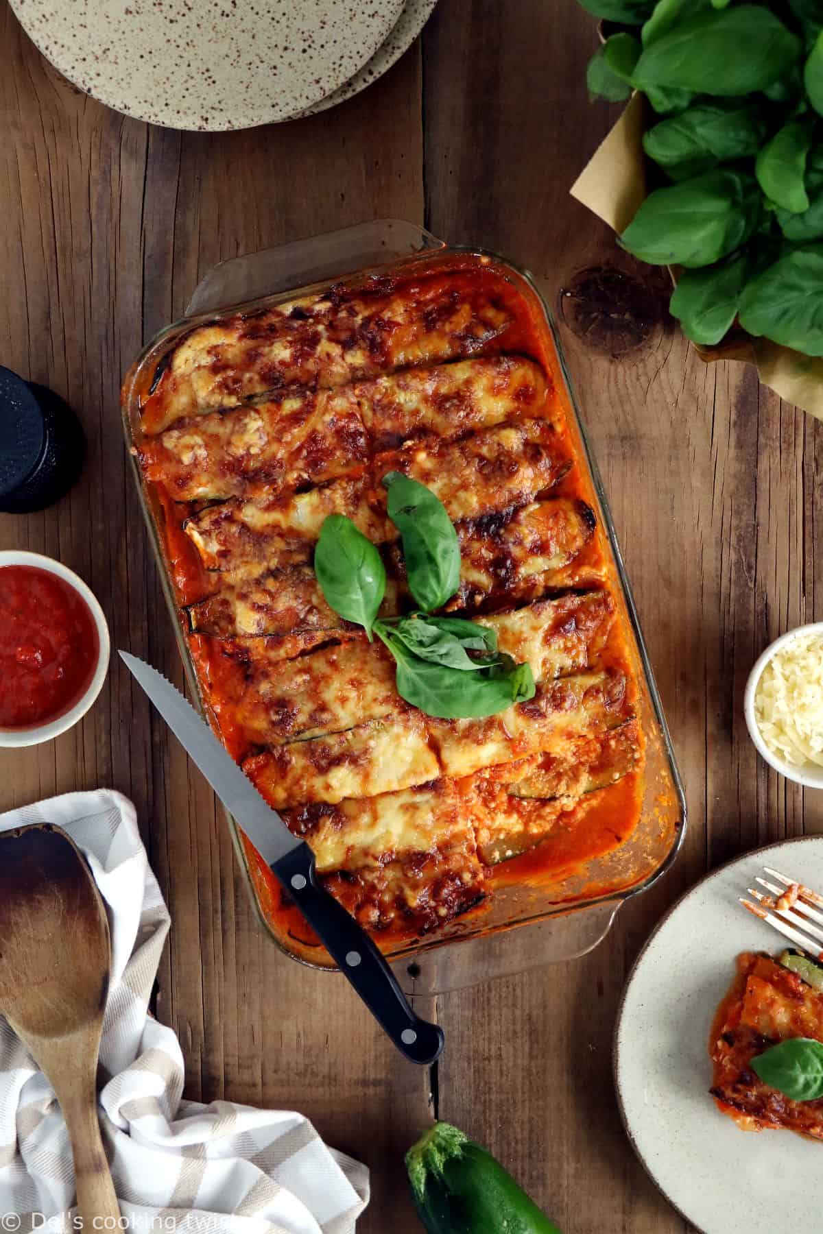 With layers of cheese, tomato sauce and vegetables, this EASY vegetarian lasagna is low-carb, gluten-free, and simply prepared with zucchini noodles.