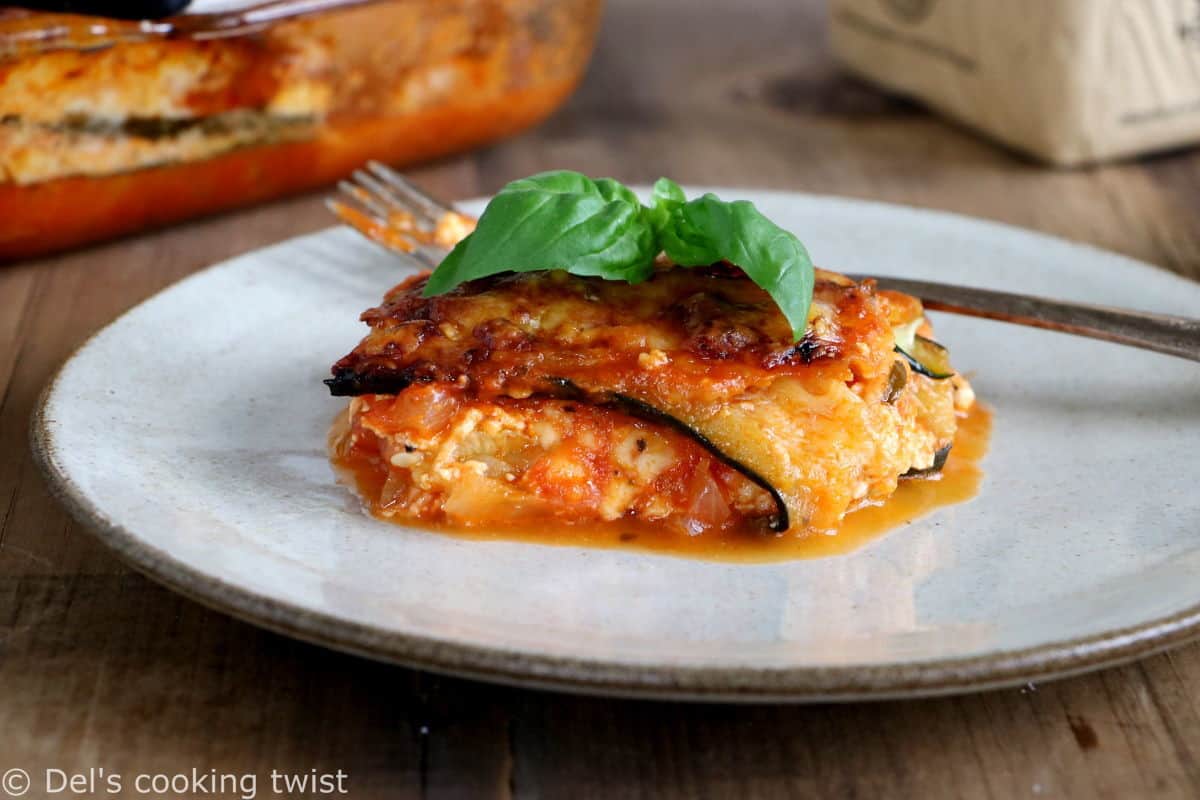 With layers of cheese, tomato sauce and vegetables, this EASY vegetarian lasagna is low-carb, gluten-free, and simply prepared with zucchini noodles.