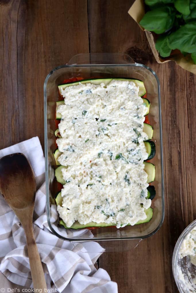 With layers of cheese, tomato sauce and vegetables, this EASY vegetarian lasagna is low-carb, gluten-free, and simply prepared with zucchini noodles.