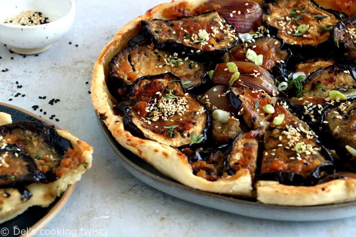 This miso eggplant tarte tatin with miso-glazed eggplant slices is inspired from the traditional Japanese nasu dengaku recipe.