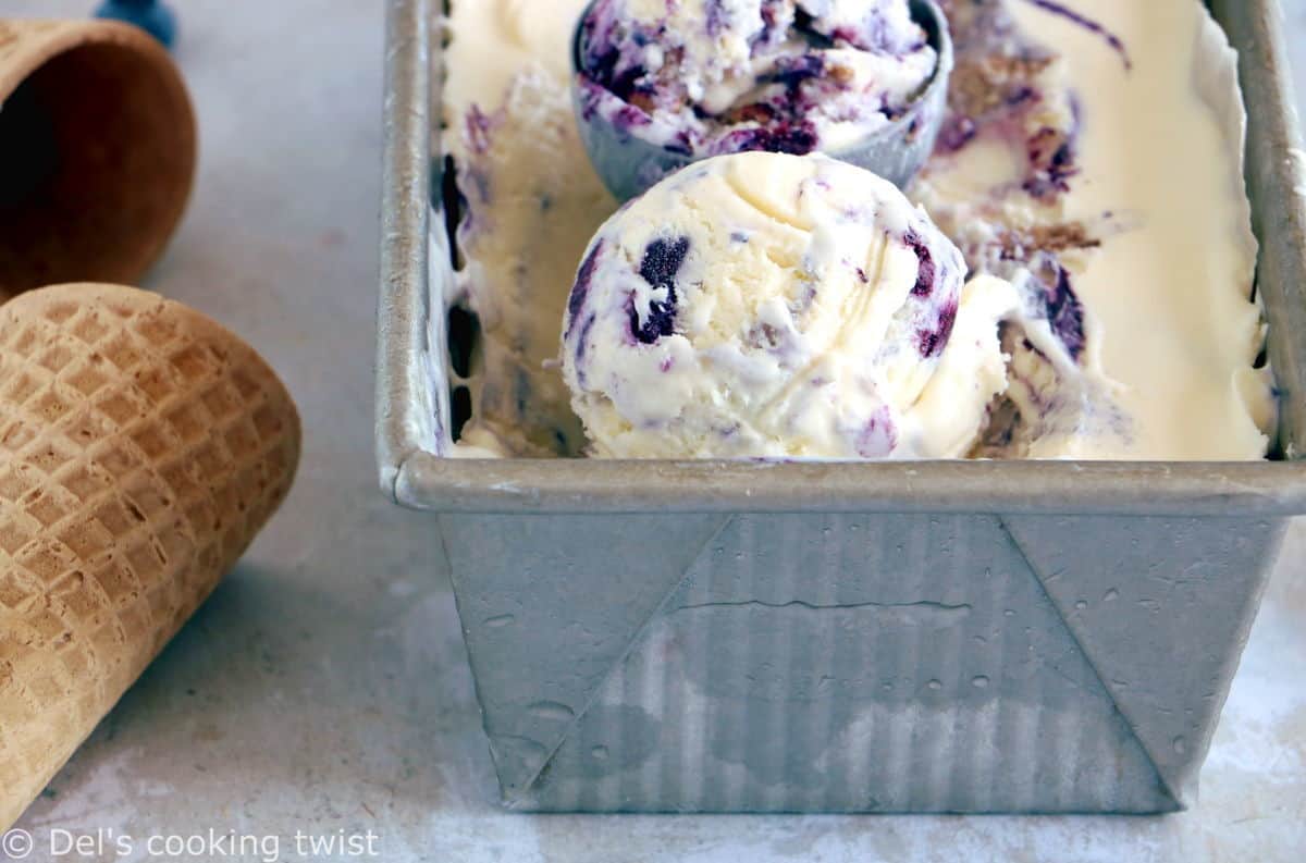 With just 5 ingredients and no ice cream maker, this easy no-churn blueberry almond butter ice cream is super creamy, sweet and completely decadent!