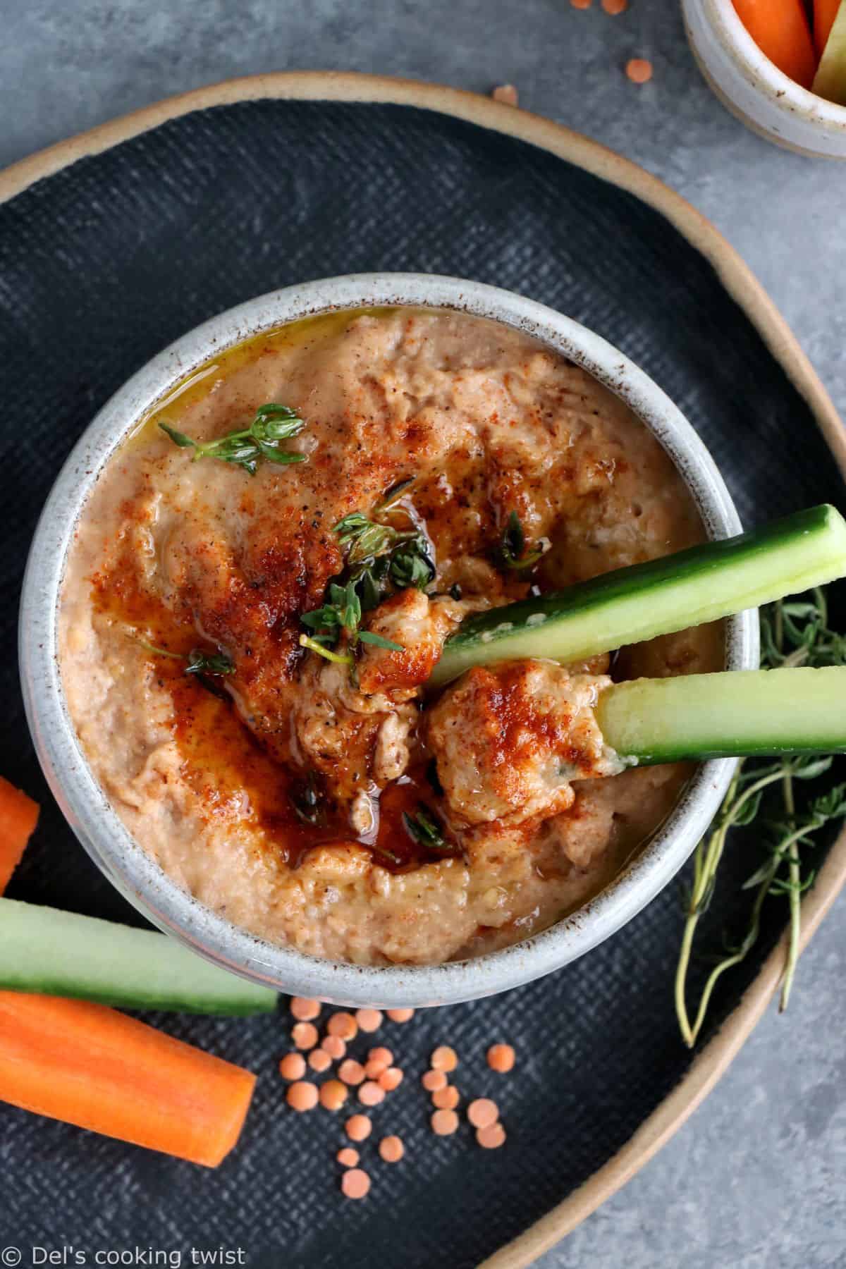 This smoky red lentil dip is quick, easy to prepare, with delicious smoky and spicy flavors.
