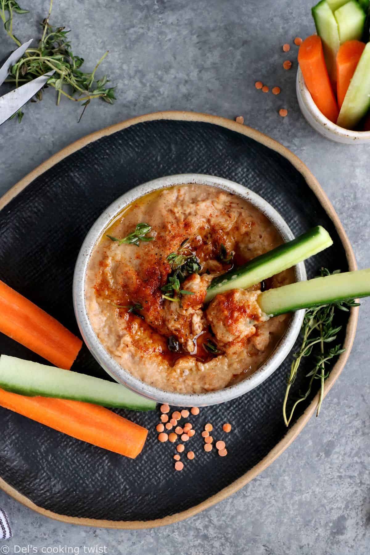 This smoky red lentil dip is quick, easy to prepare, with delicious smoky and spicy flavors.