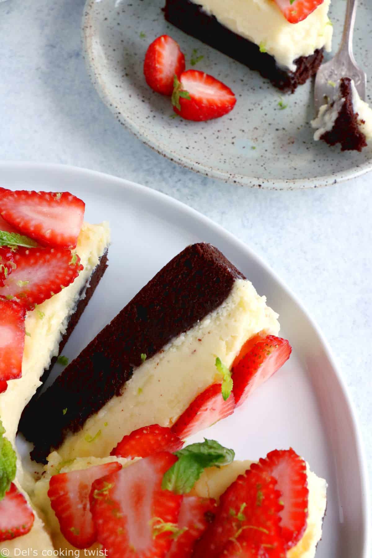 This strawberry white chocolate cheesecake brownies features a rich chocolate base, a creamy white chocolate center, and some fresh berries.