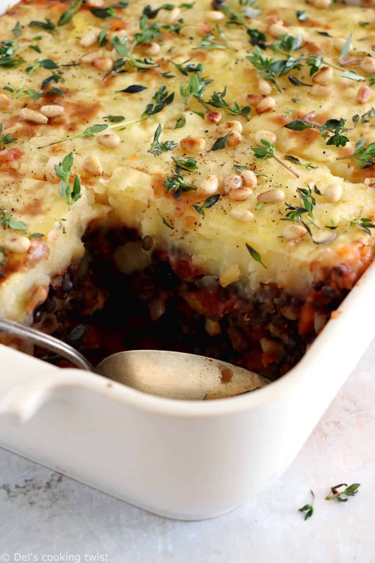 This vegetarian moussaka has some deep smoky flavors, with layers of eggplants, potatoes, spiced vegetarian meat, and a creamy bechamel sauce.