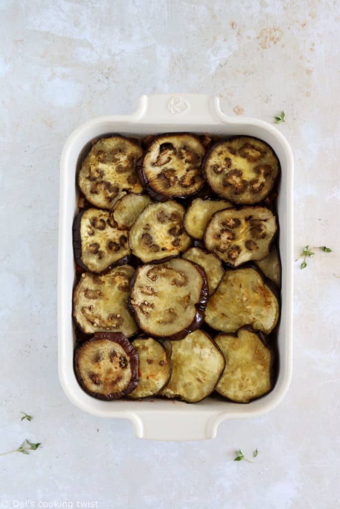 This vegetarian moussaka has some deep smoky flavors, with layers of eggplants, potatoes, spiced vegetarian meat, and a creamy bechamel sauce.