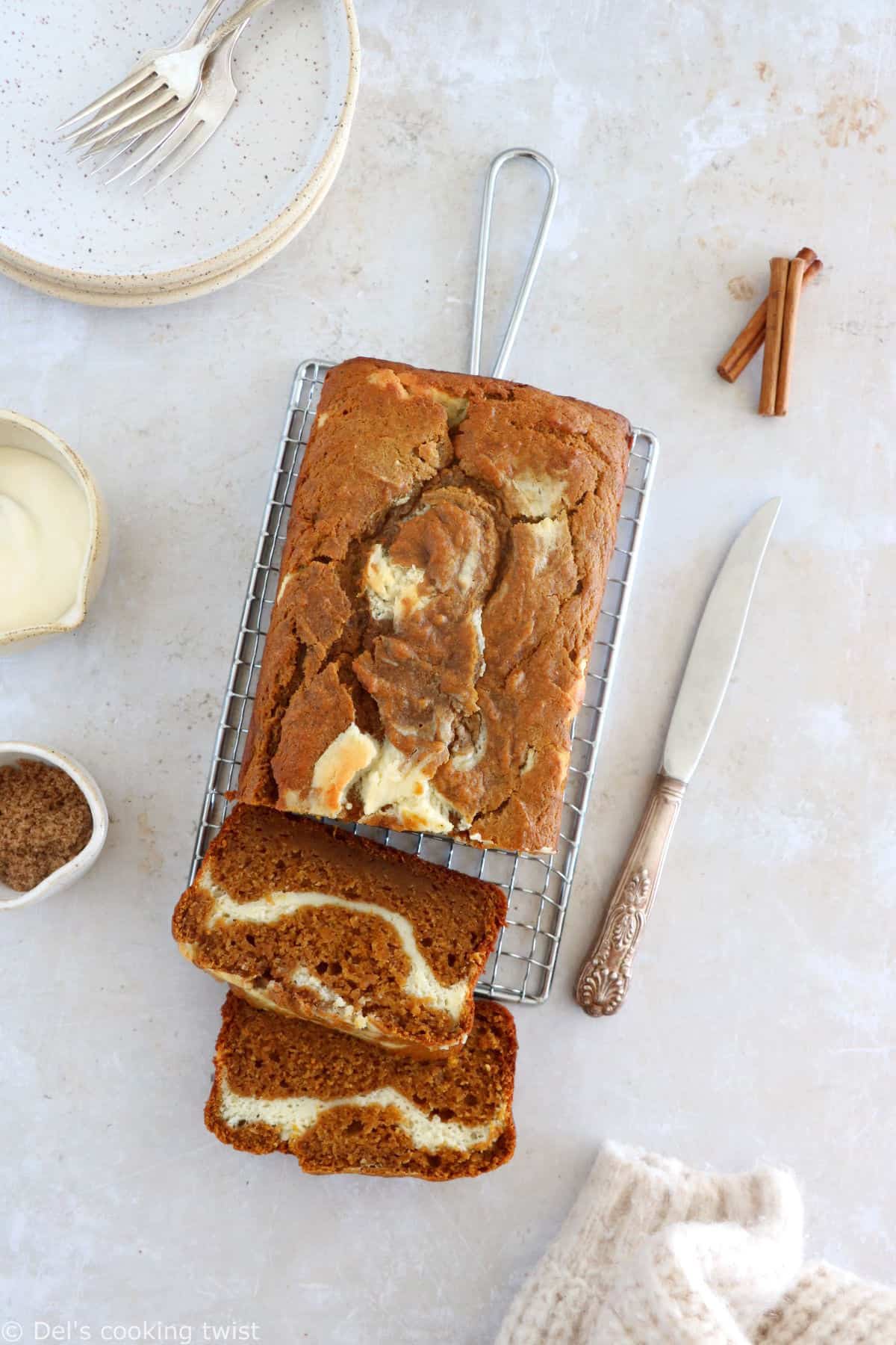 Brown butter pumpkin bread with cream cheese is the ultimate fall treat to indulge. This pumpkin bread is soft, moist, loaded with pumpkin spice flavors, and better than in your favorite coffee shop!