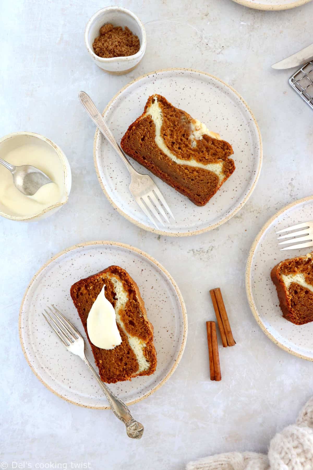 Brown butter pumpkin bread with cream cheese is the ultimate fall treat to indulge. This pumpkin bread is soft, moist, loaded with pumpkin spice flavors, and better than in your favorite coffee shop!