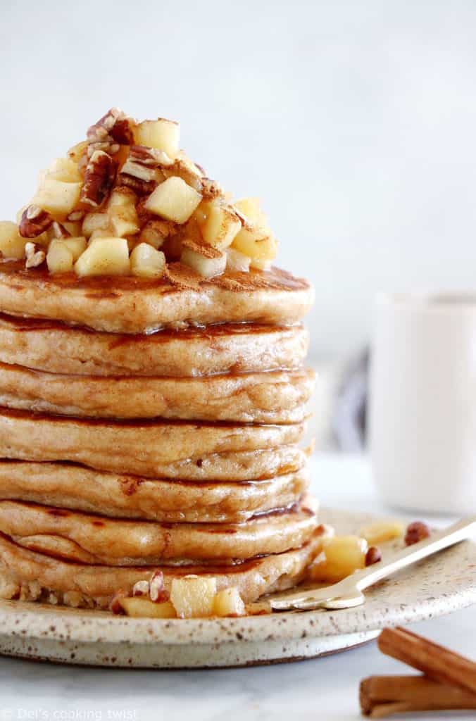 Healthy apple pancakes are prepared with shredded apples and a mix of whole wheat flour and almond flour to make them more nutritious.