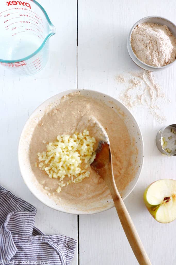 Healthy apple pancakes are prepared with shredded apples and a mix of whole wheat flour and almond flour to make them more nutritious.