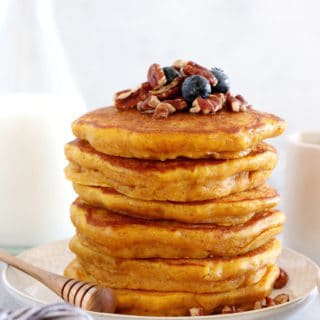 Perfect pumpkin pancakes are fluffy, moist and generous, and prepared with real pumpkin puree and warm pumpkin pie spices.