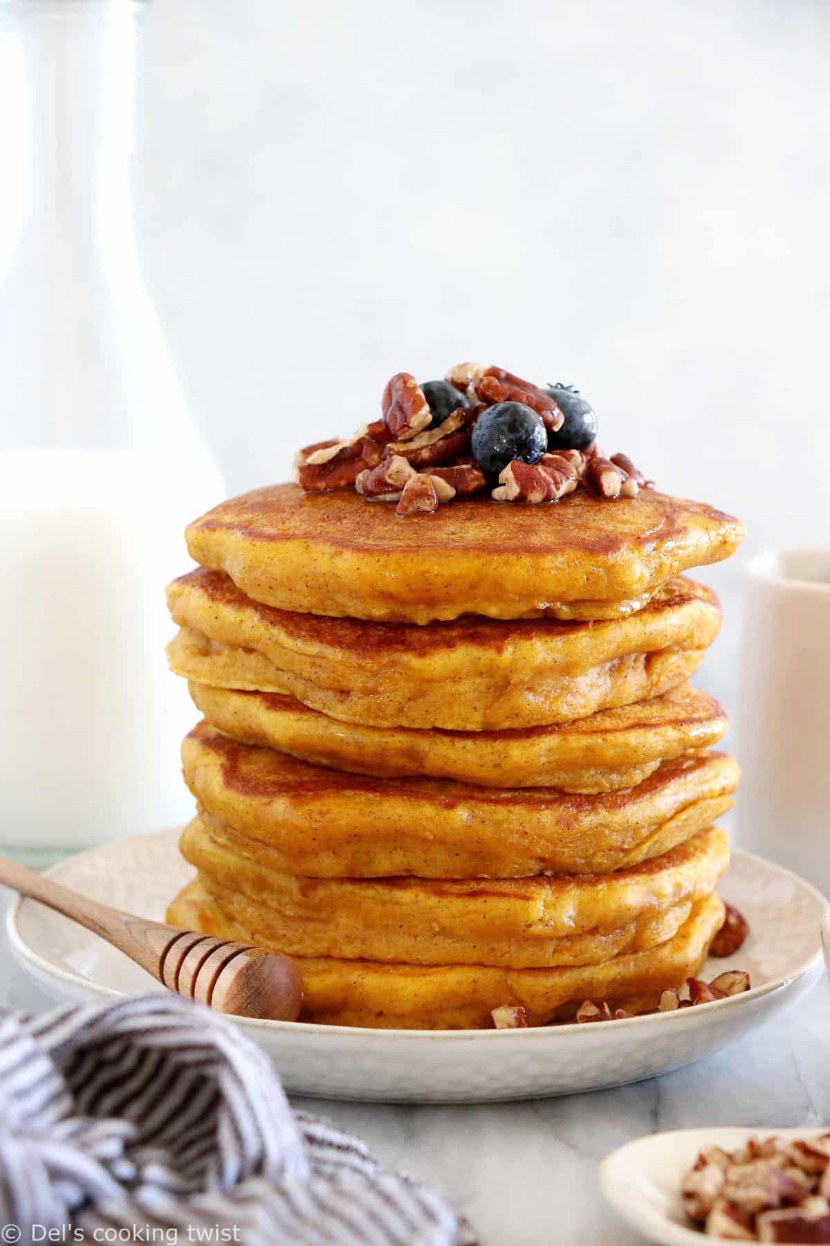 Perfect pumpkin pancakes are fluffy, moist and generous, and prepared with real pumpkin puree and warm pumpkin pie spices.