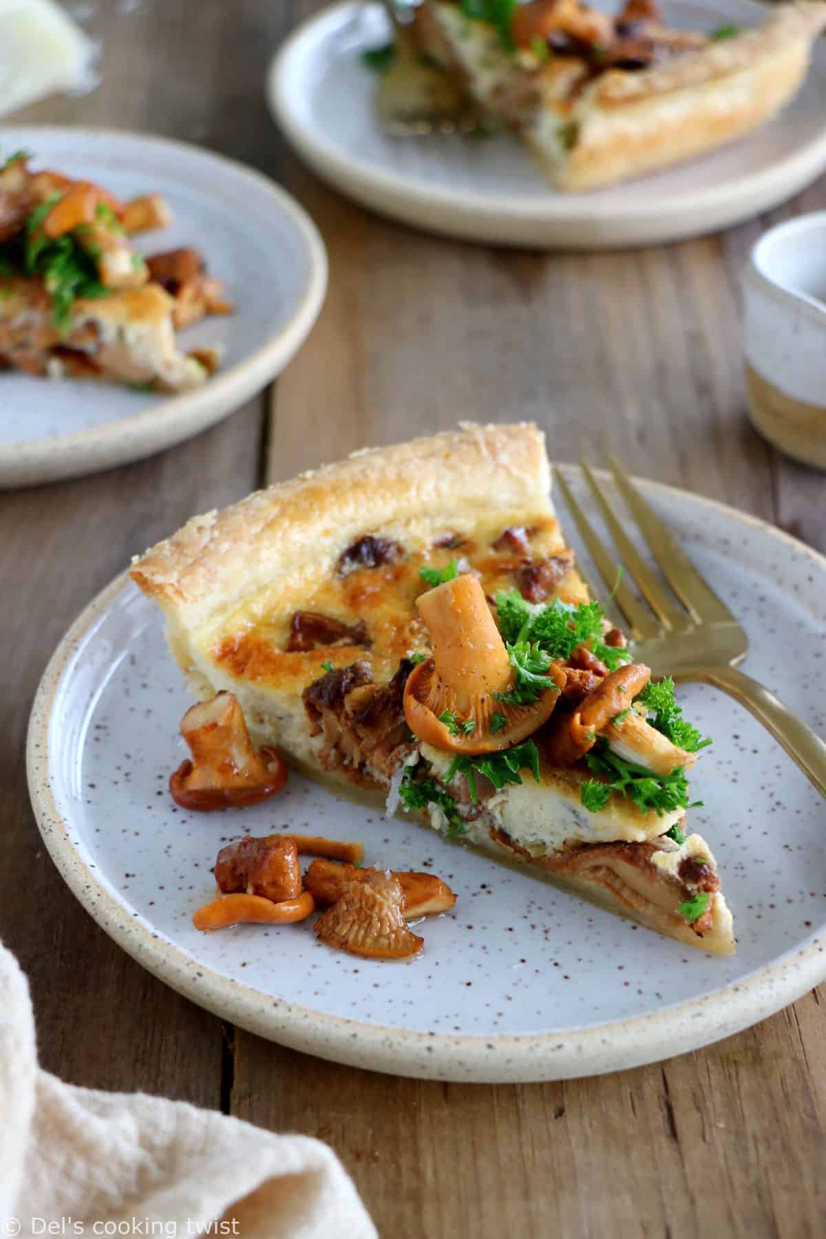 Chanterelle mushroom tart is a traditional Swedish recipe prepared with fresh chanterelles and Västerbotten grated cheese.