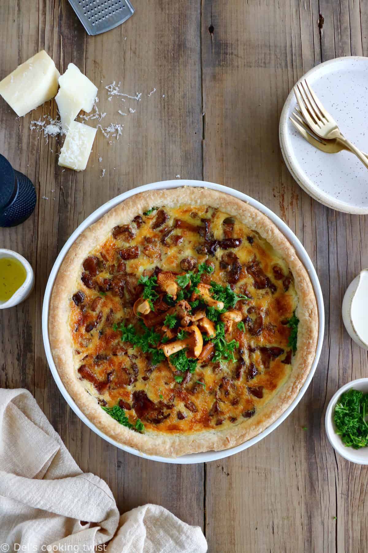 Chanterelle mushroom tart is a traditional Swedish recipe prepared with fresh chanterelles and Västerbotten grated cheese.