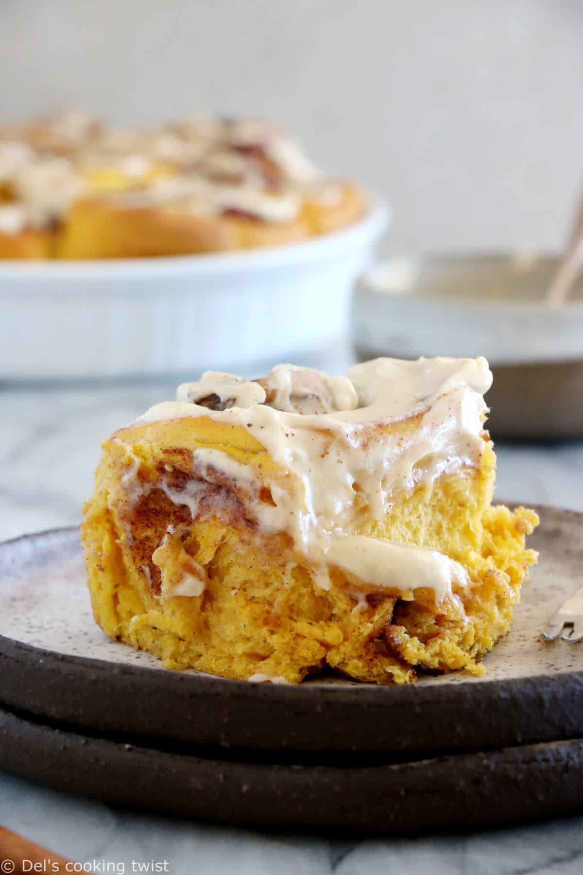 These pumpkin cinnamon rolls are soft, pillowy, prepared with real pumpkin puree, and loaded with warm pumpkin spice.