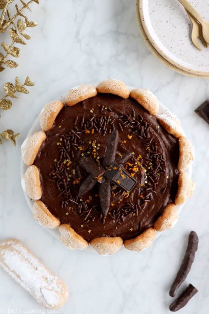 The French chocolate charlotte is an elegant no-bake dessert featuring Ladyfingers and a rich chocolate mousse.