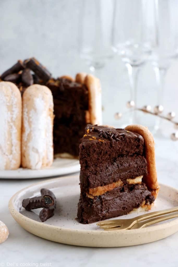 The French chocolate charlotte is an elegant no-bake dessert featuring Ladyfingers and a rich chocolate mousse.