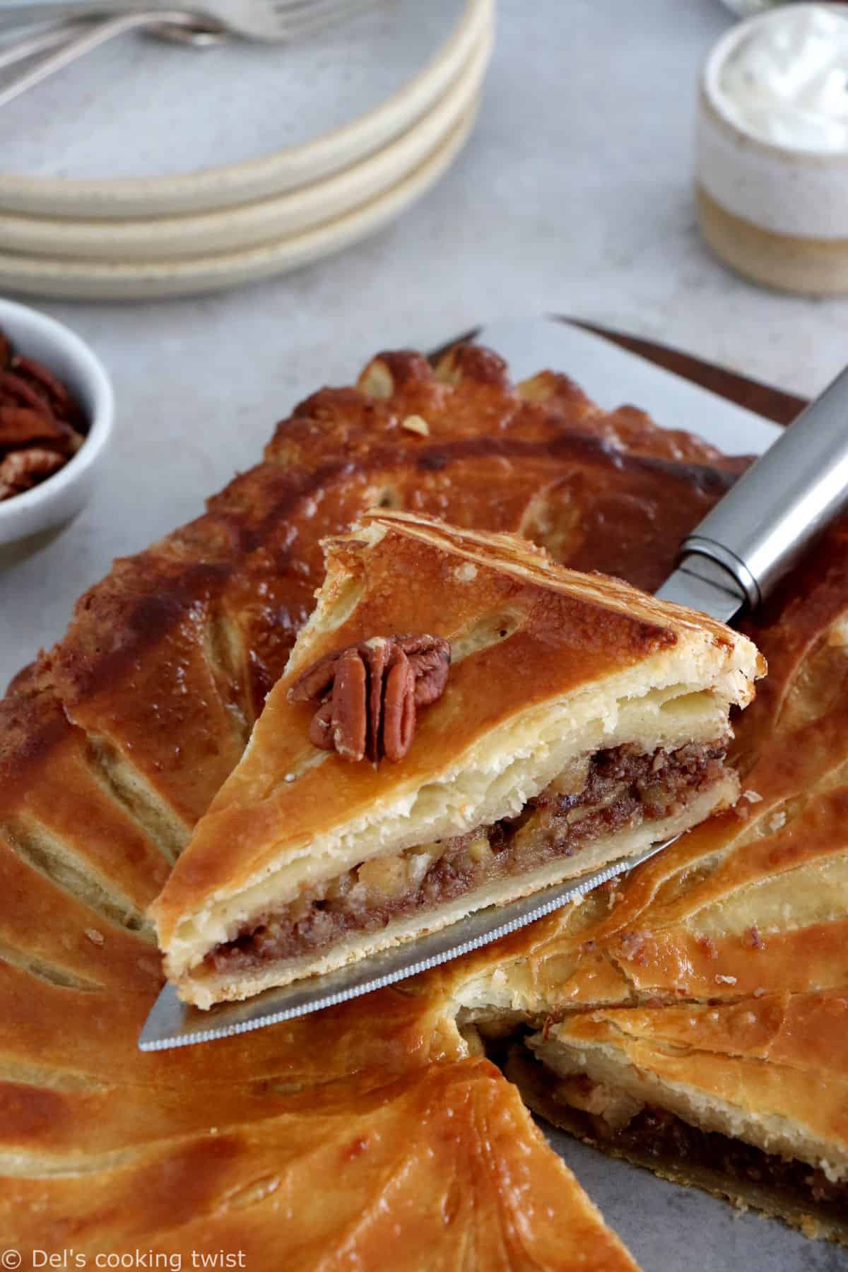 This apple pecan galette des rois is a wonderful twist on the classic French dessert galette des rois usually prepared with frangipane and served for the Epiphany.