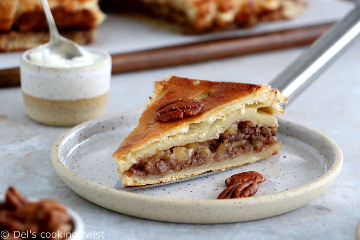 This apple pecan galette des rois is a wonderful twist on the classic French dessert galette des rois usually prepared with frangipane and served for the Epiphany.