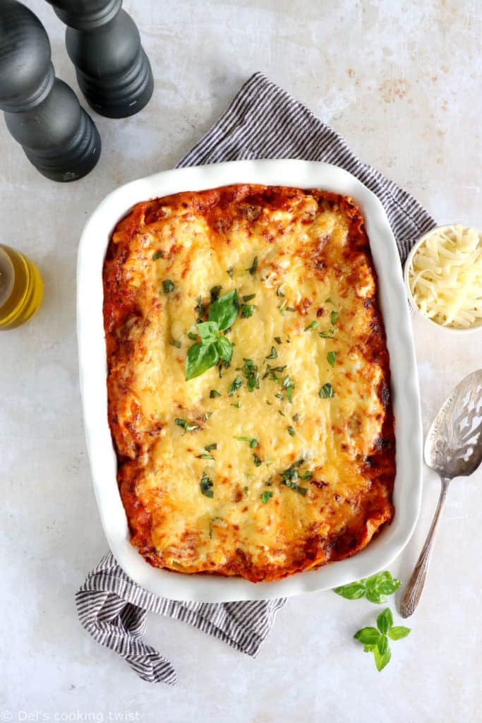 Ces lasagnes aux épinards, champignons et ricotta sont de délicieuses lasagnes végétariennes maison.