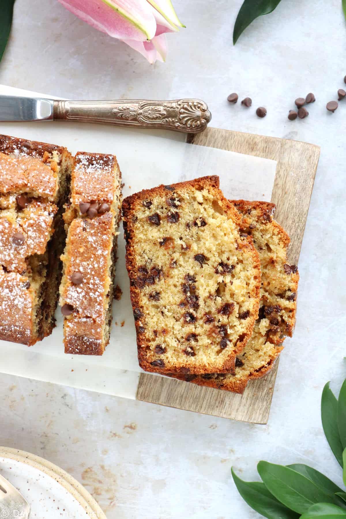 Halfway between a pound cake and a cookie dough, this chocolate chip pound cake is rich, buttery and tasty.