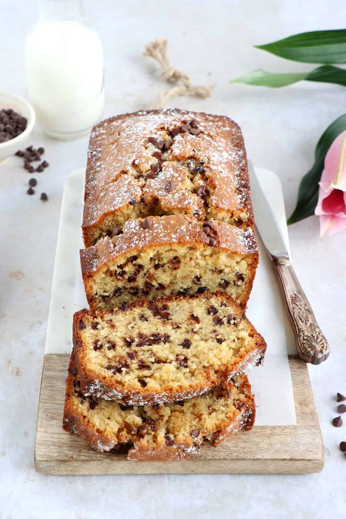 Halfway between a pound cake and a cookie dough, this chocolate chip pound cake is rich, buttery and tasty.