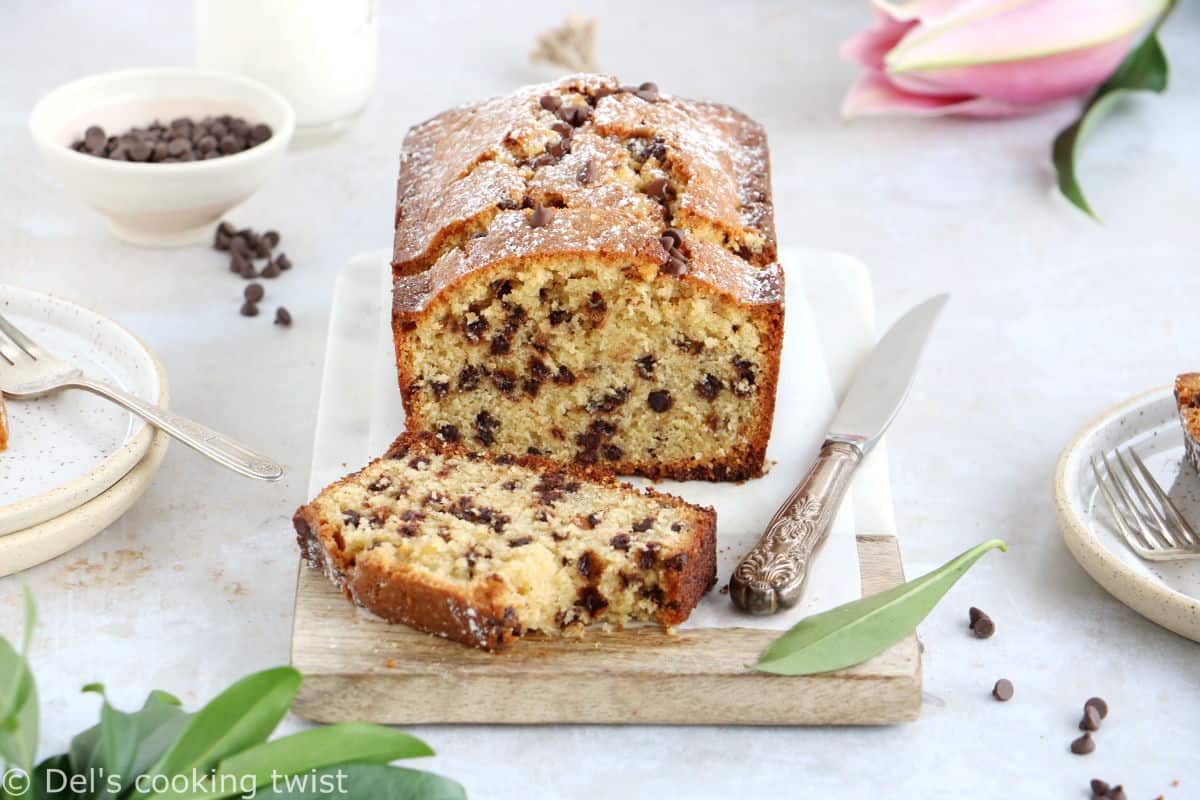 Halfway between a pound cake and a cookie dough, this chocolate chip pound cake is rich, buttery and tasty.