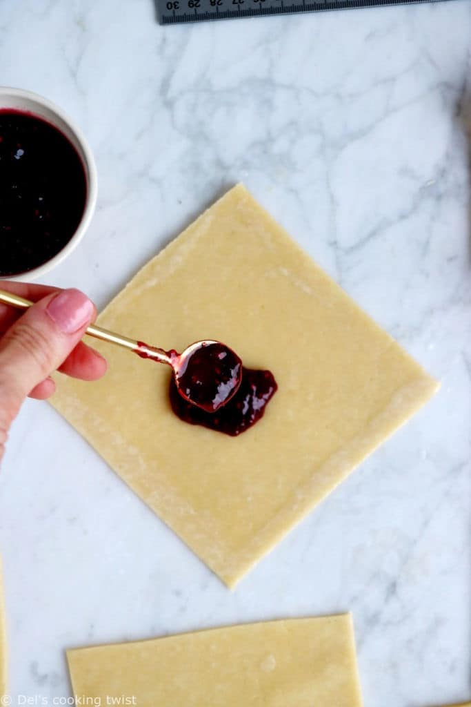 These adorable raspberry pie pastry envelopes are mini pies folded like an envelope, and filled with a delicious raspberry jam.