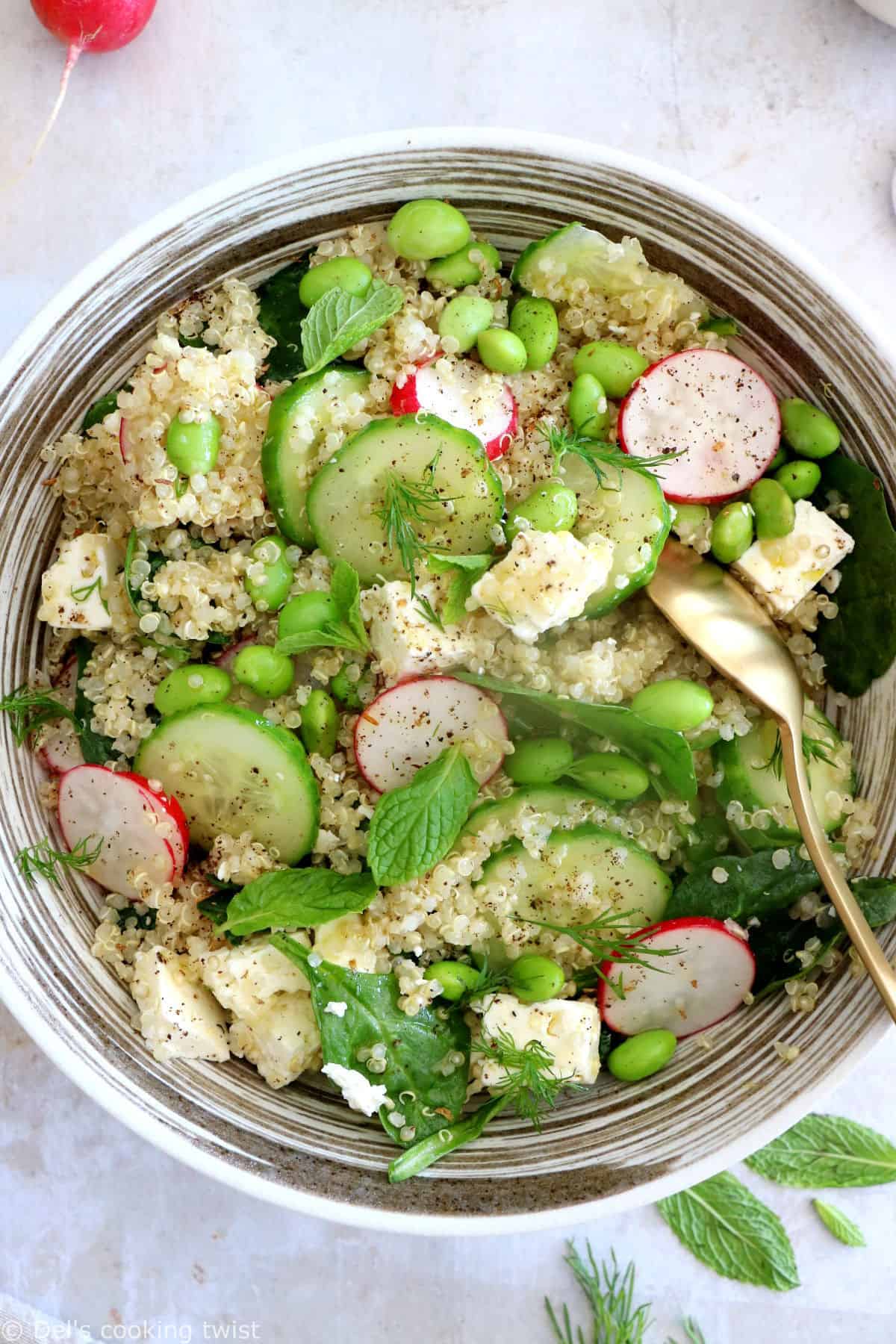 This easy cucumber feta quinoa salad with lemon dill dressing is refreshing, crisp and delicious