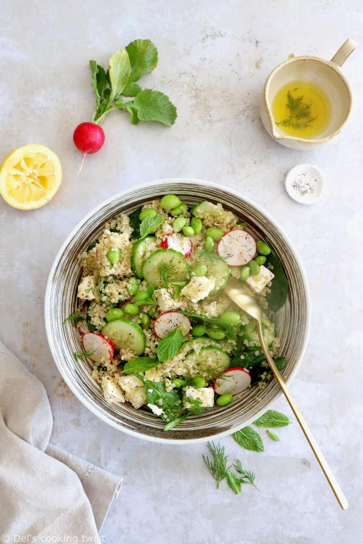 This easy cucumber feta quinoa salad with lemon dill dressing is refreshing, crisp and delicious