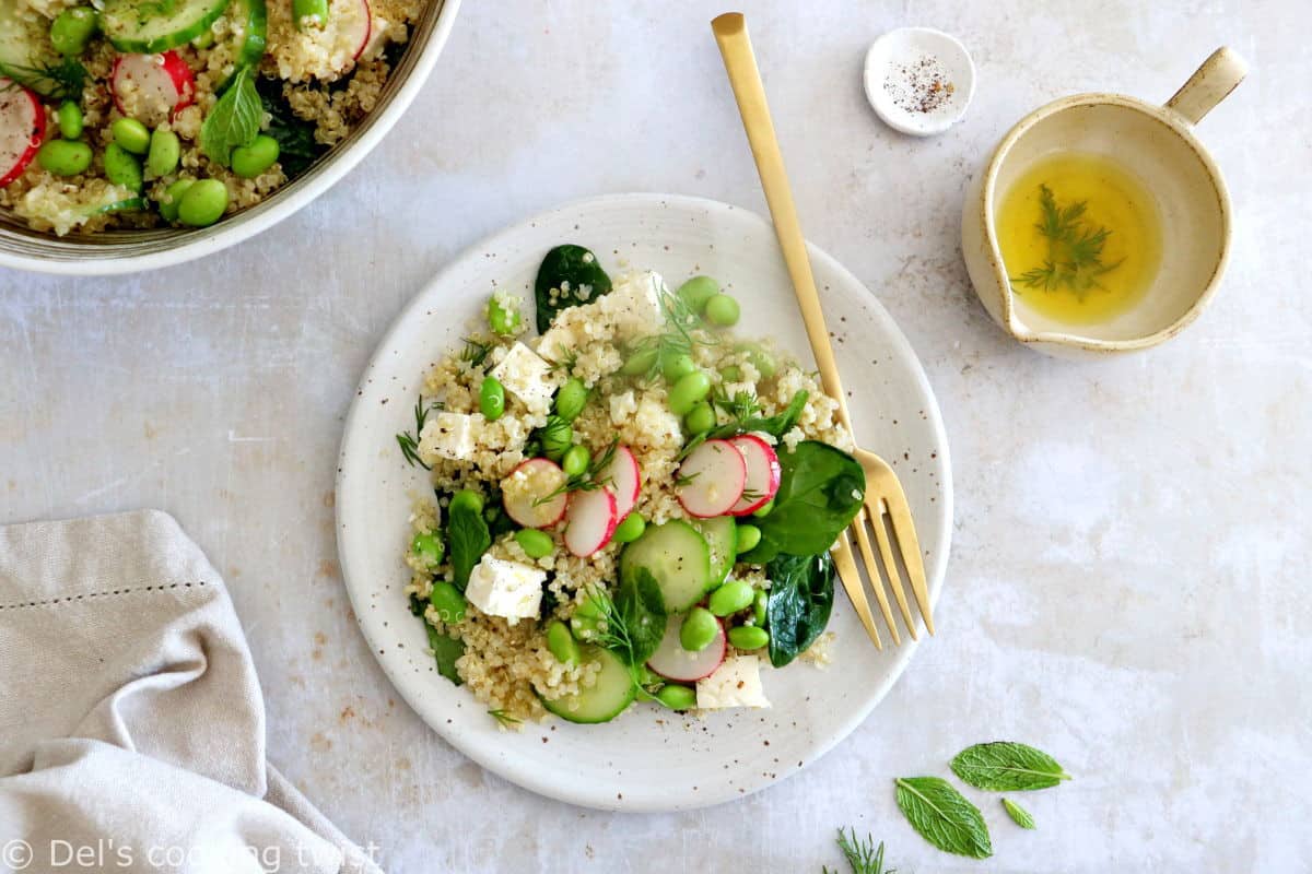 This easy cucumber feta quinoa salad with lemon dill dressing is refreshing, crisp and delicious