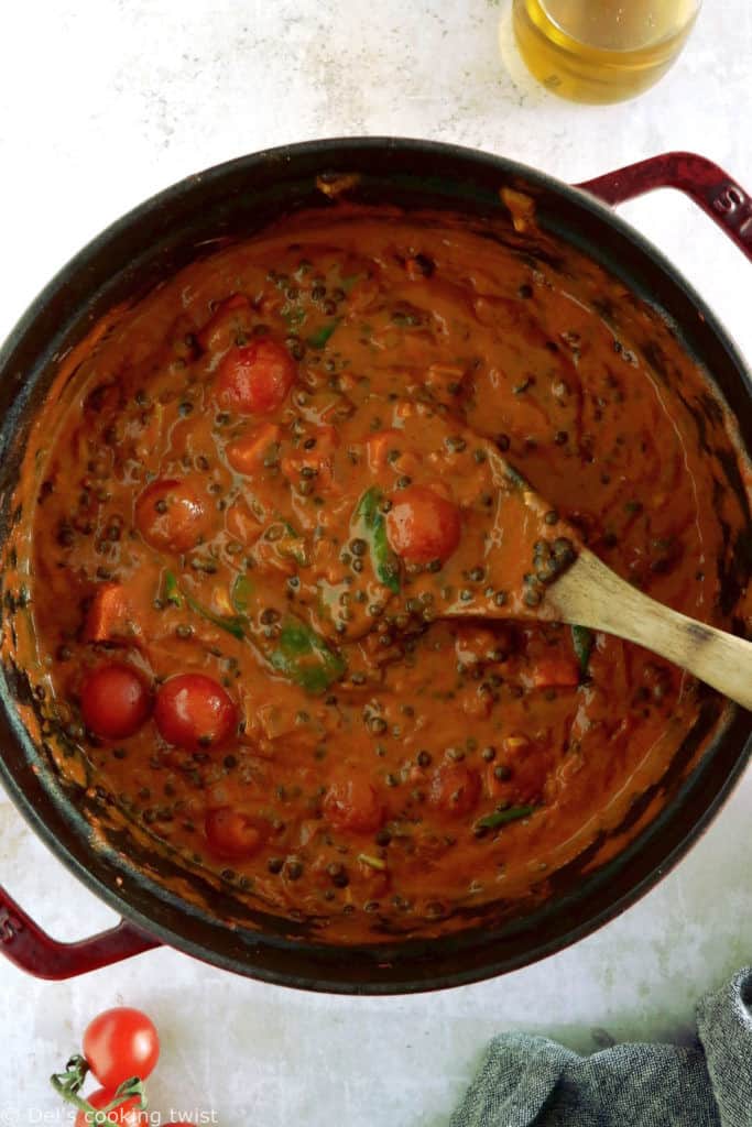 This lentil, chickpea and sweet potato curry is vegan, gluten-free, and a makes a great healthy weeknight meal.