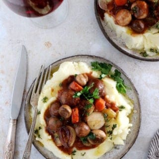 This rich and saucy mushroom bourguignon is a wonderful vegetarian stew, loaded with comforting and hearty flavors.