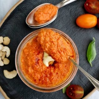 This rich and creamy cashew romesco sauce is nutty, smoky, and adds burst of flavors to any dish.